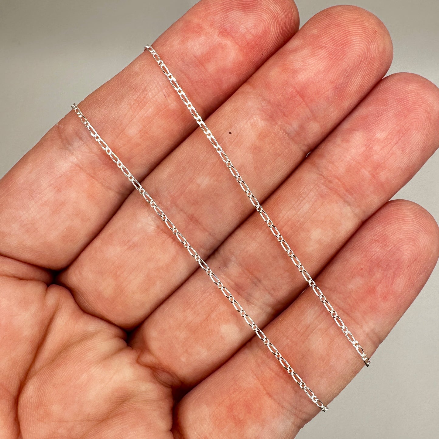 925 Sterling Silver Long & Short Figaro Chain by the Meter