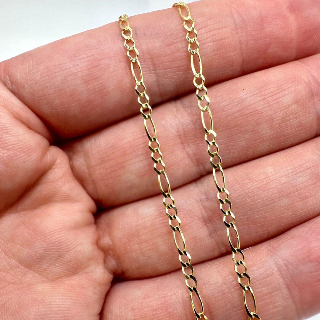 Chain 10k Solid Gold 3+1 Figaro Chain by the Inch forEVER Permanent Jewelry Supplies