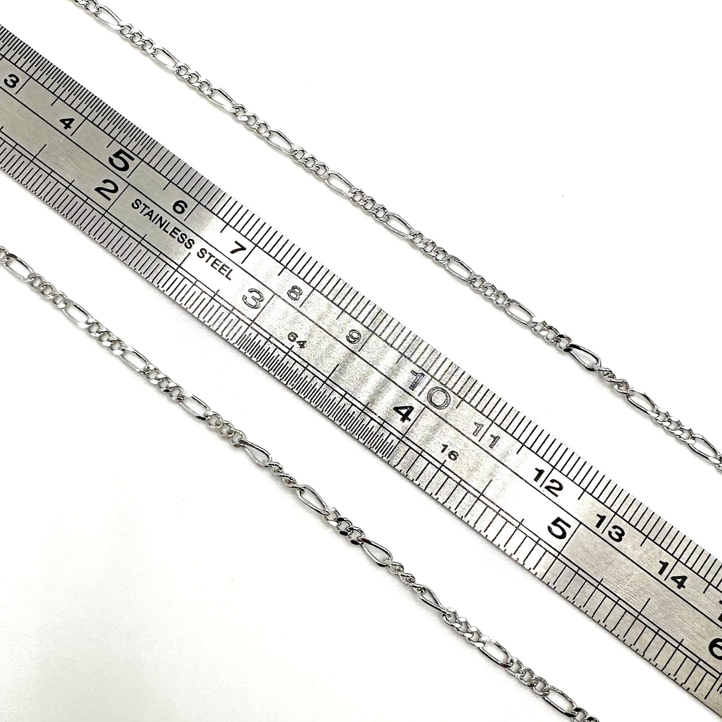 925 Sterling Silver Diamond Cut Figaro Chain by the Meter