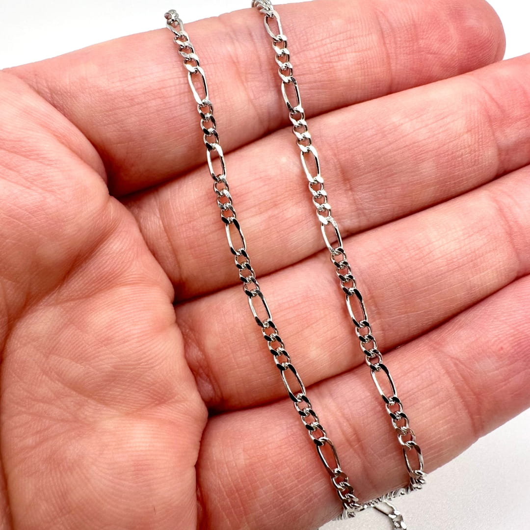 925 Sterling Silver Diamond Cut Figaro Chain by the Meter