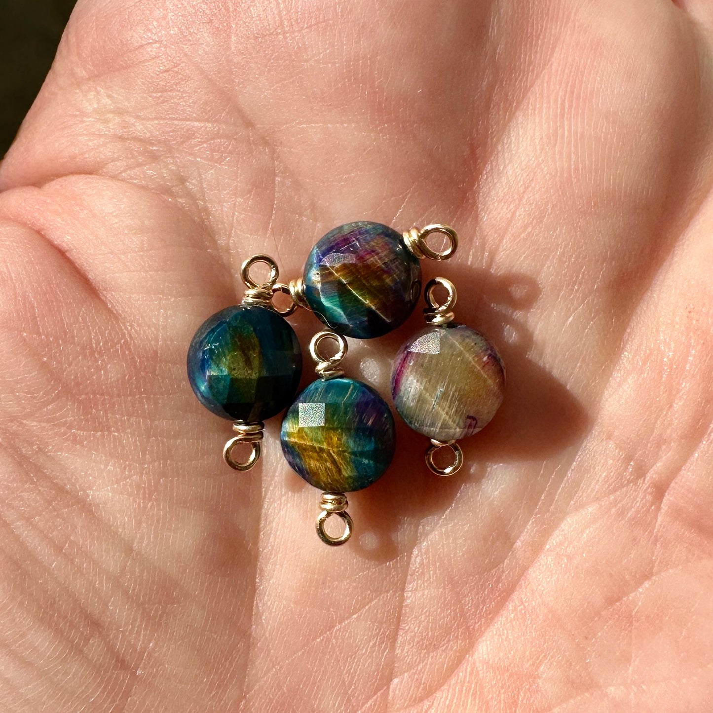 Handmade AAA Rainbow Galaxy Tiger's Eye Connectors