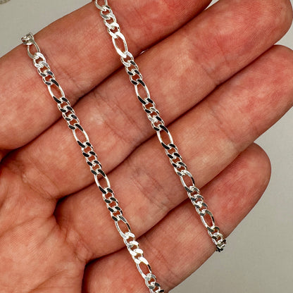 925 Sterling Silver 3mm Figaro Chain by the Foot