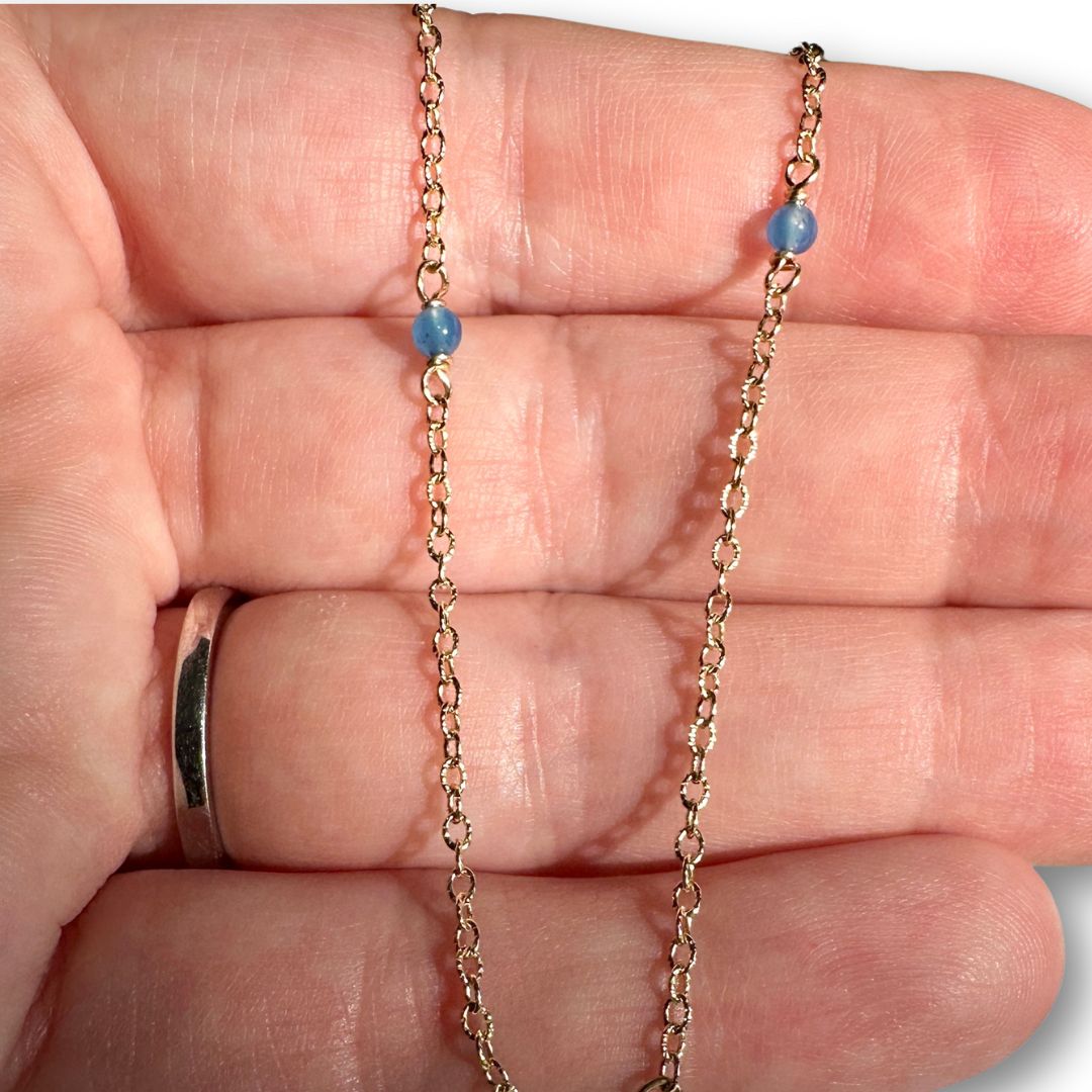 Chain Blue Onyx Gemstone & Patterned Cable Gold-Filled Chain by the Foot forEVER Permanent Jewelry Supplies