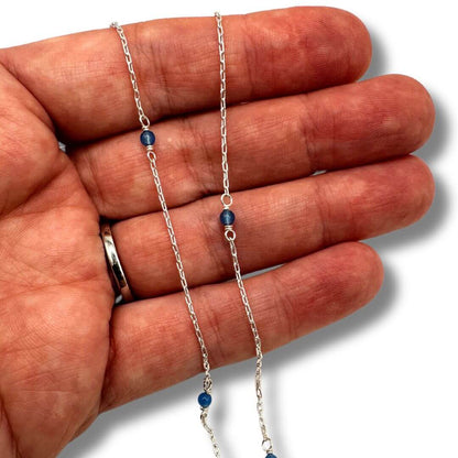 Chain Blue Onyx Gemstone & Sterling Silver Cable Chain by the Foot forEVER Permanent Jewelry Supplies