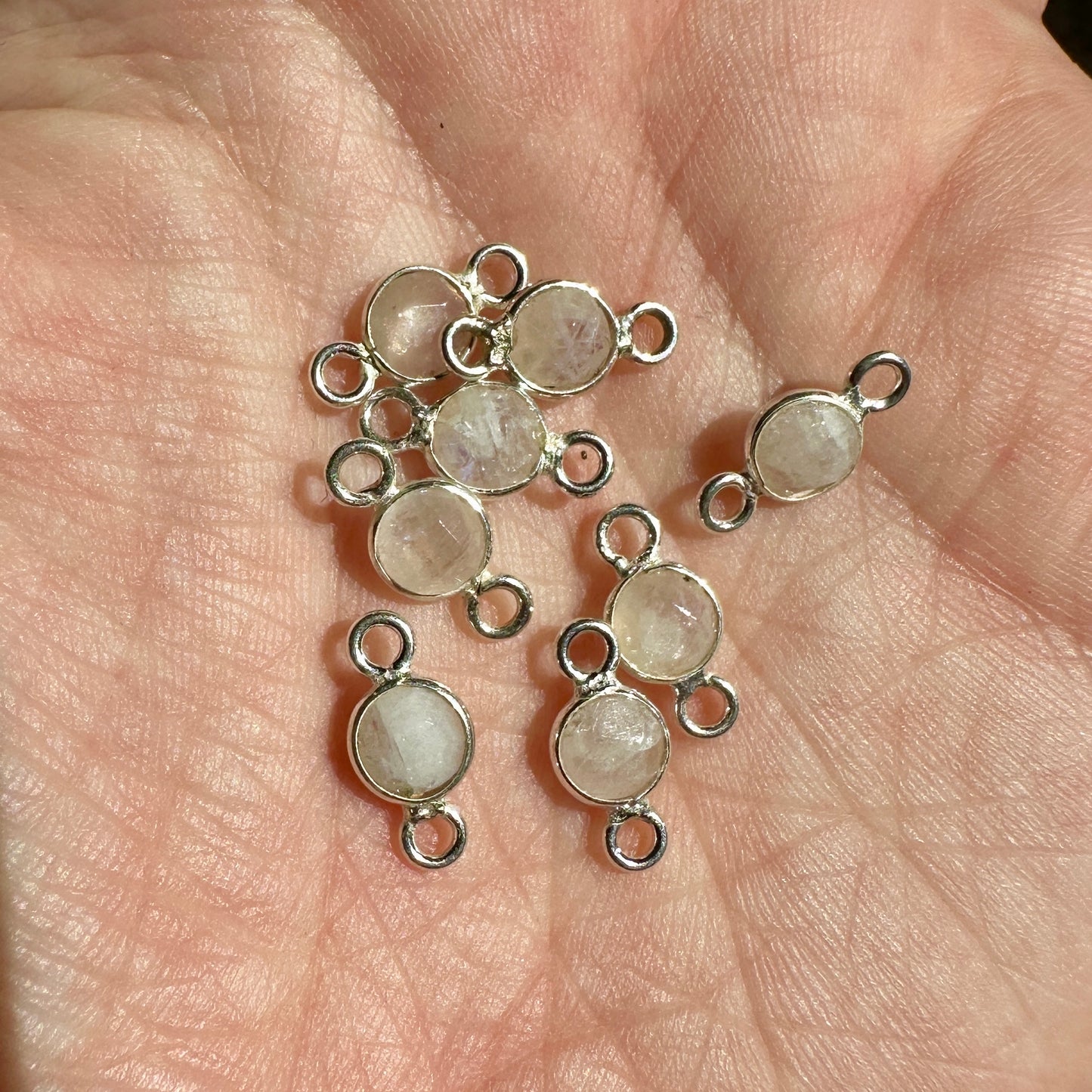 Moonstone Round Bezel Connector Sterling Silver