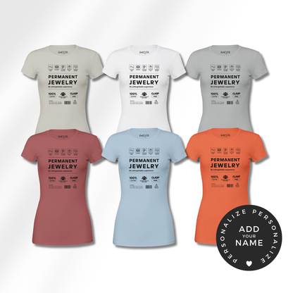 Premium Personalizable Womens Crewneck T-shirt | Permanent Jewelry Info