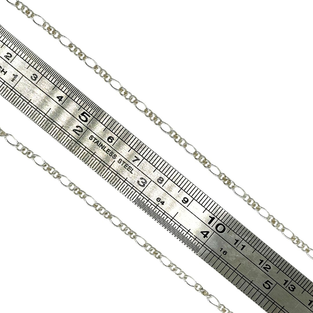 925 Sterling Silver 2.76mm Figaro Chain by the Meter