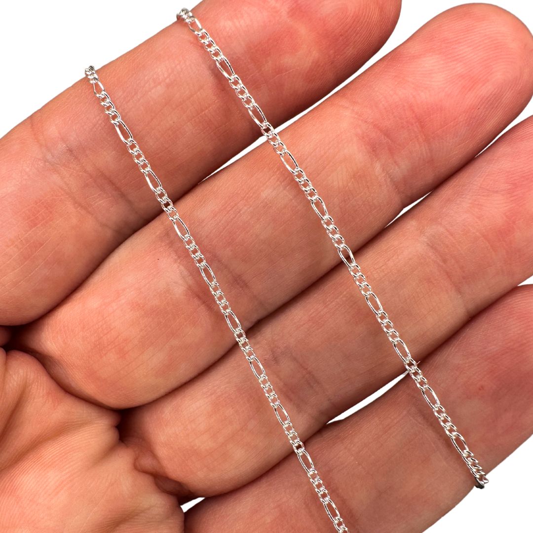 925 Sterling Silver 1.5mm Figaro Chain by the Meter