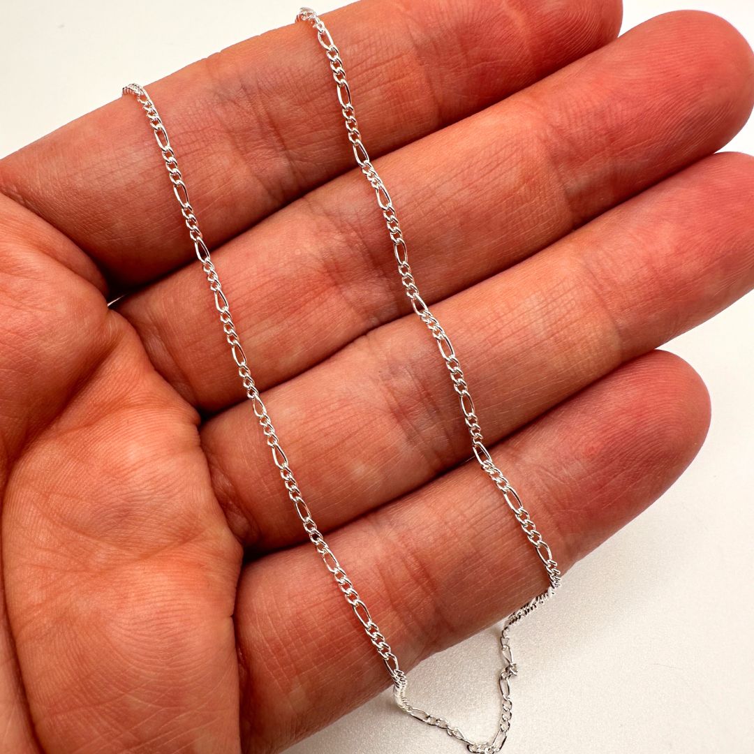 925 Sterling Silver 1.5mm Figaro Chain by the Meter