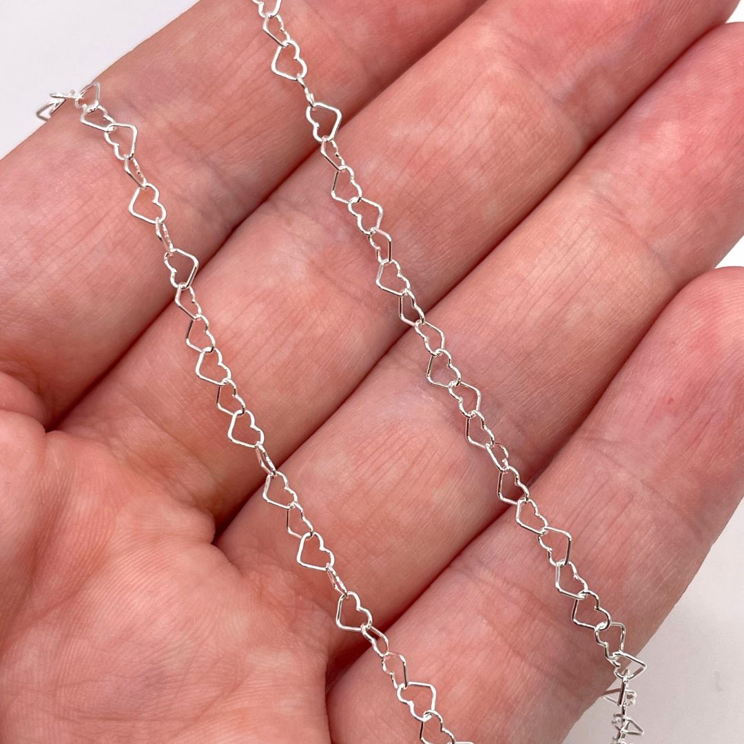 925 Sterling Silver Heart Chain by the Meter
