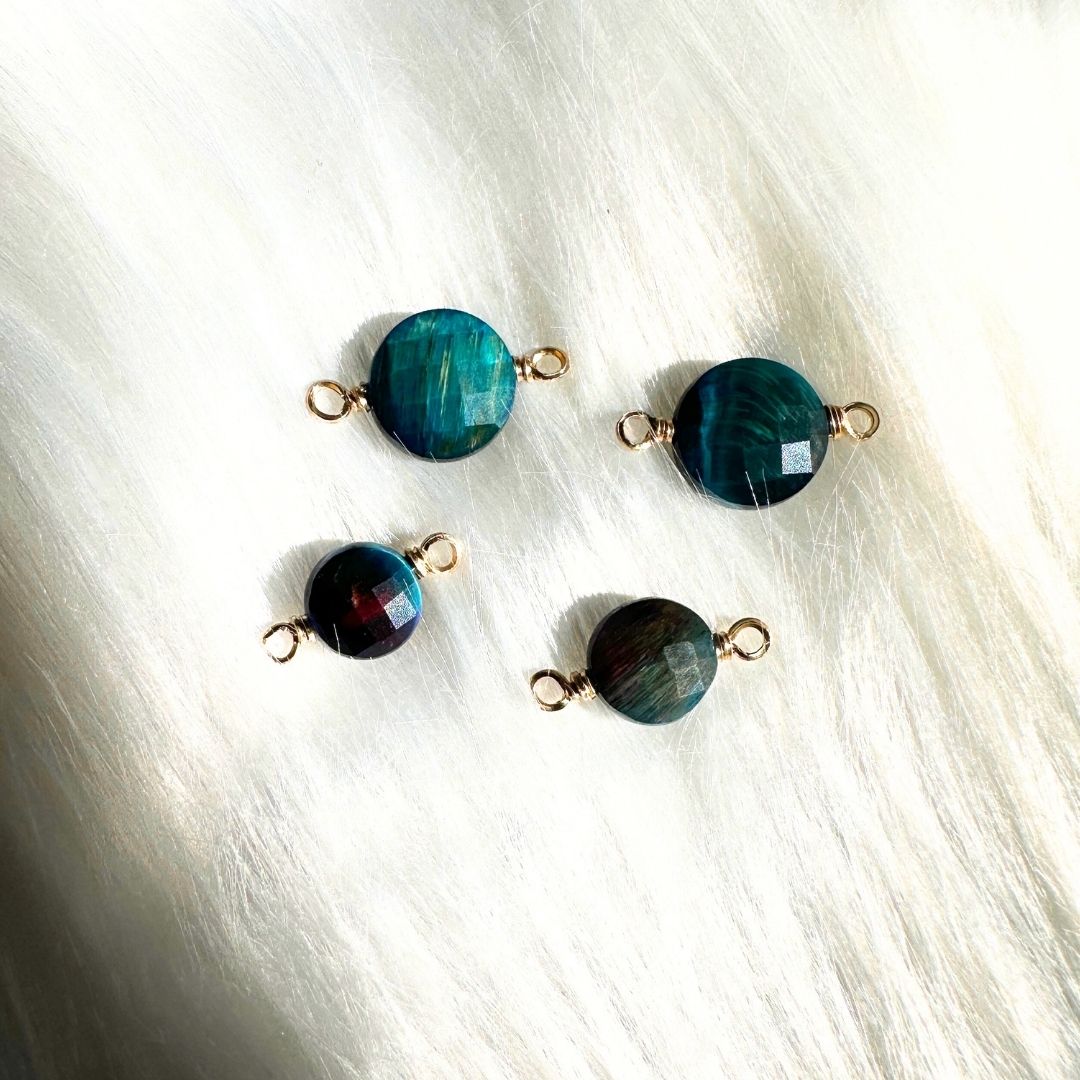 Premium handmade AAA Rainbow Galaxy Tiger's Eye connectors perfect for permanent jewelry creations.