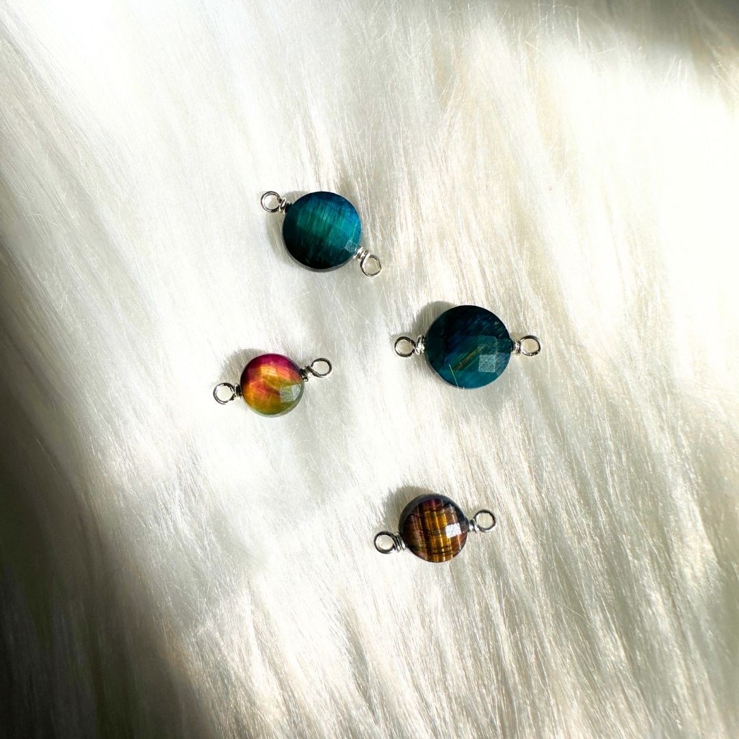 Premium handmade AAA Rainbow Galaxy Tiger's Eye connectors perfect for permanent jewelry creations.