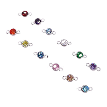 CZ Charm & Connector Sterling Silver AAA Cubic Zirconia Birthstone Connectors forEVER Permanent Jewelry Supplies