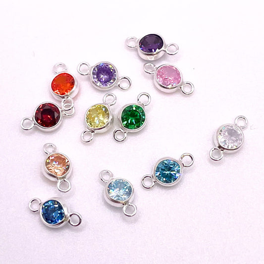 Sterling Silver AAA Cubic Zirconia Birthstone Connectors