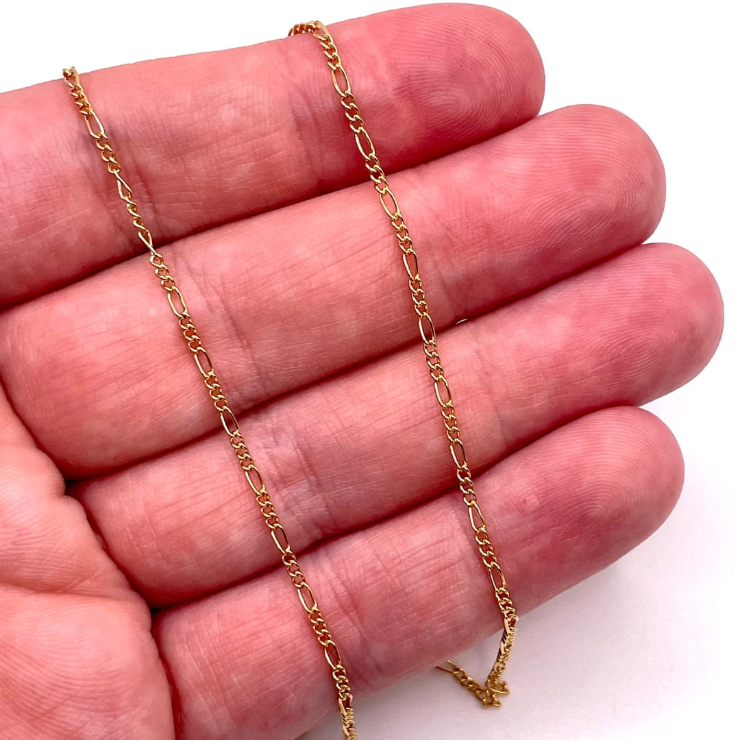 Actual photo of 14k Gold Filled Figaro chain for permanent jewelry.