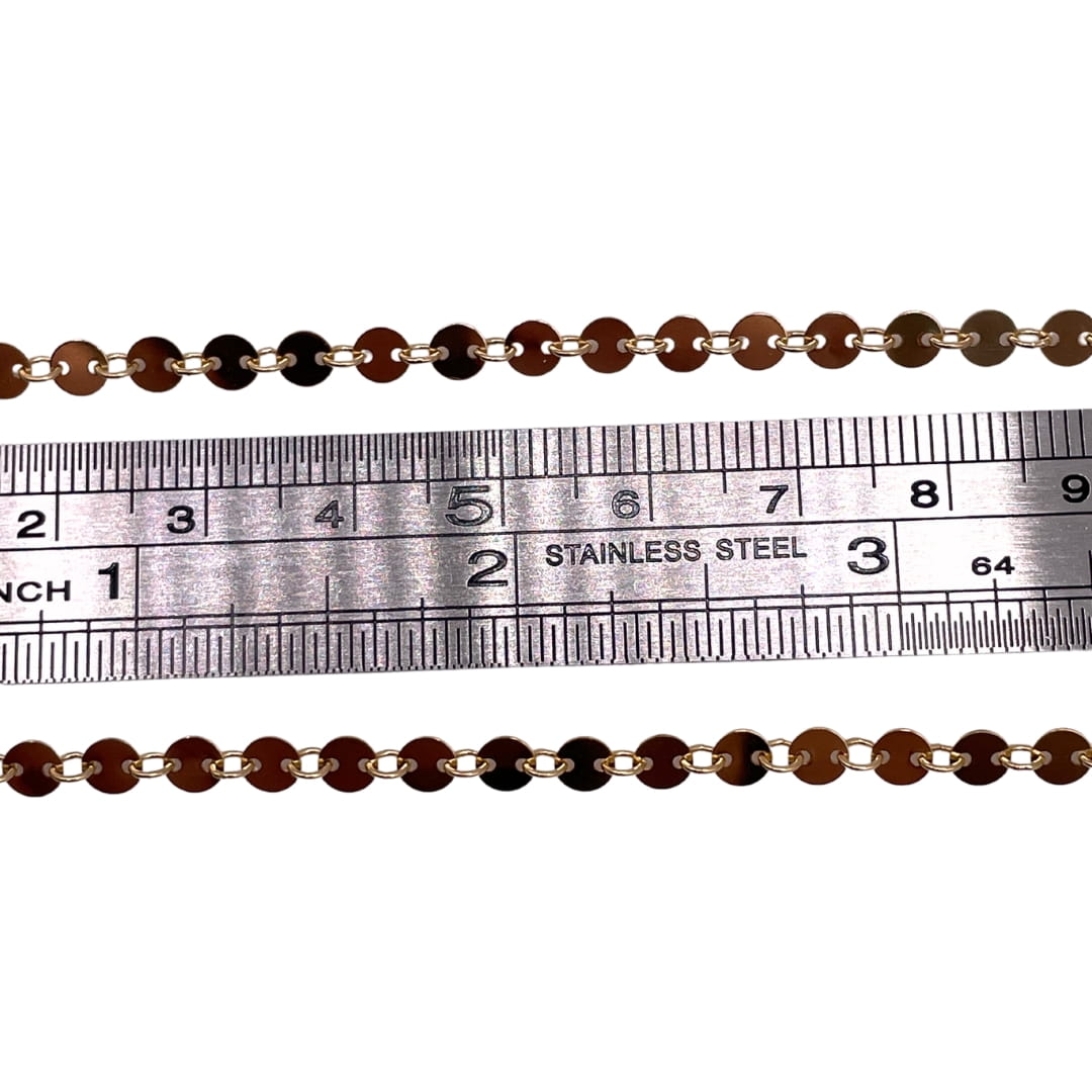 14k Gold Filled Round Sequin Disc actual measurement using a ruler.