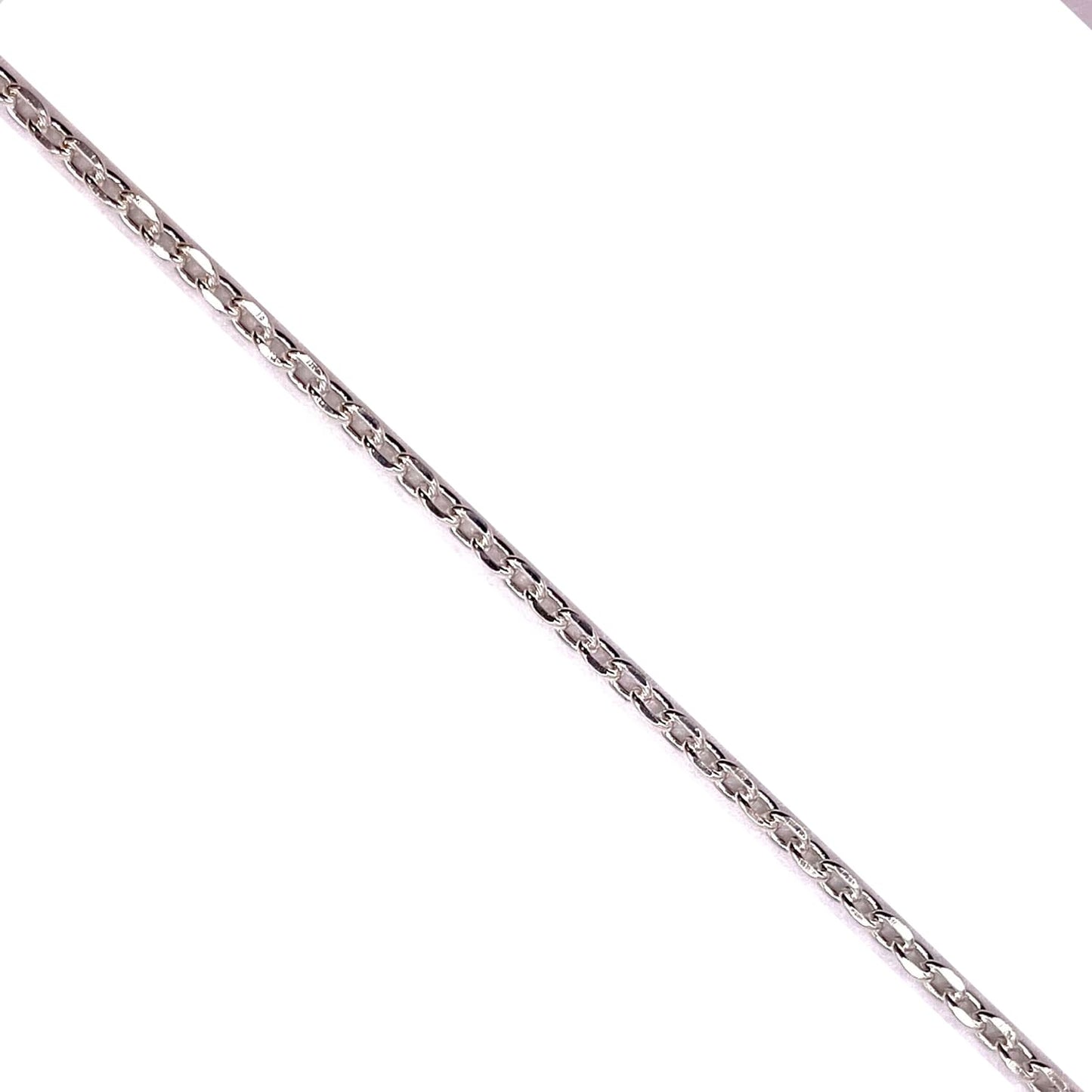 925 Sterling Silver Diamond Cut Cable chain in white background.