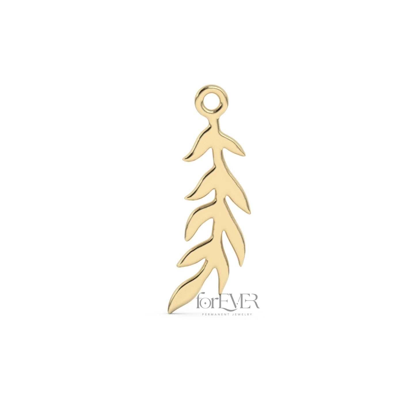 forEVER Permanent Jewelry newest 10k solid gold in the design of olive branch charm in yellow gold