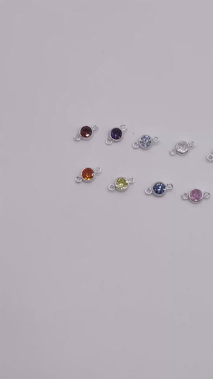 4mm Sterling Silver AAA Cubic Zirconia Birthstone Connectors